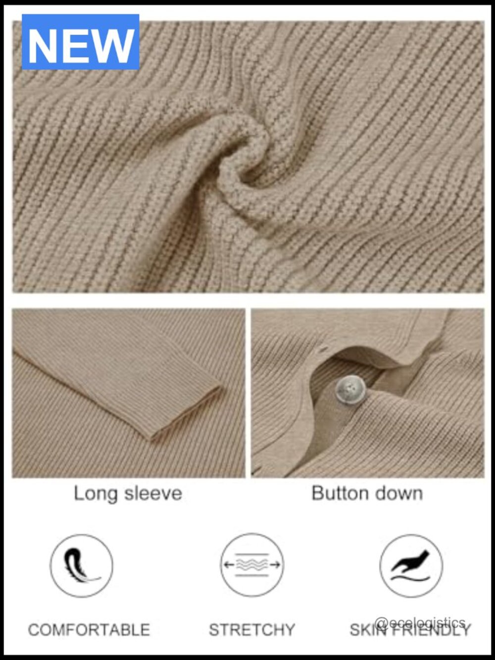 Oversized V-Neck Cardigan Sweater with Buttons Long Sleeve Knit - Picture 5 of 7